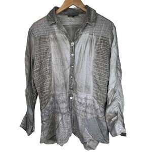 Vandana Collared Shirt Size Large Lace Button Shirt Casual Collared Gray Cotton
